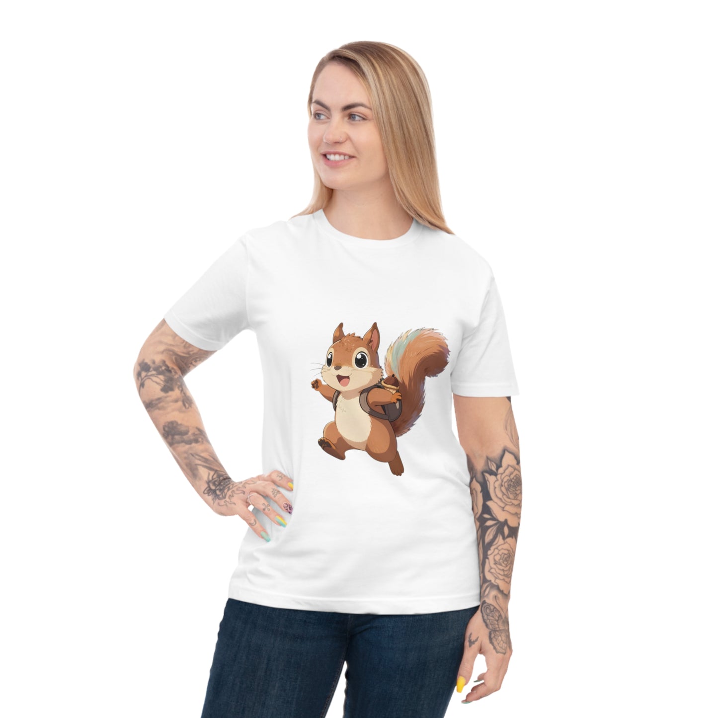 Rainbow Squirrel — Pastel Chibi Anime Acorn Backpack Tee