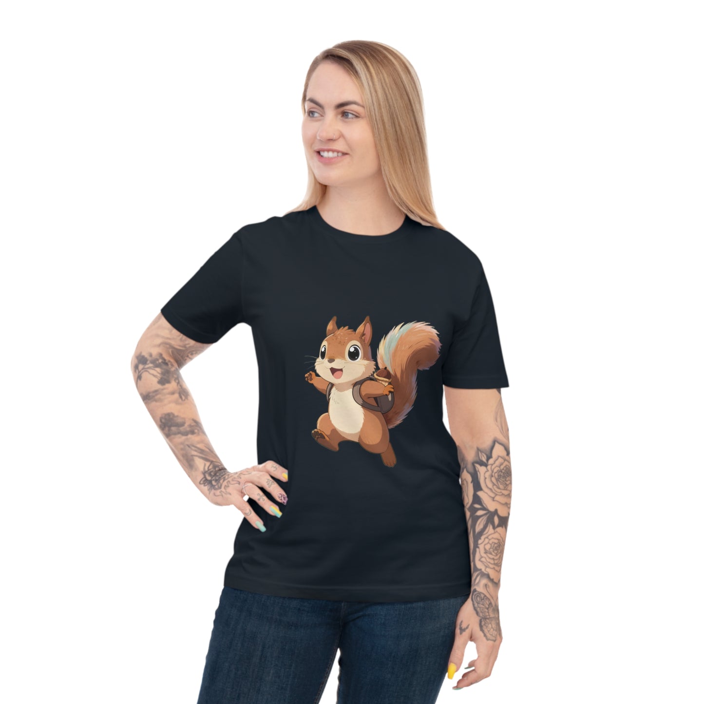 Rainbow Squirrel — Pastel Chibi Anime Acorn Backpack Tee
